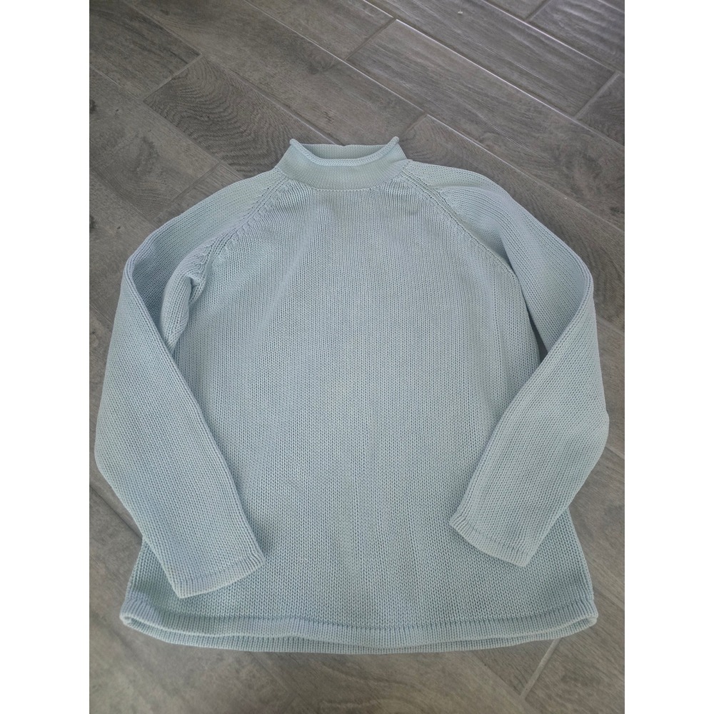 J.Crew Womens Light Blue Shaker Stitch Cotton Mock Roll Neck Raglan Sweater L
